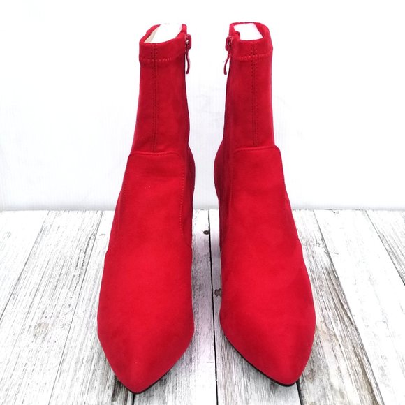 New Red Stretch Chunky Heel Ankle Boot Sock Bootie - Picture 5 of 5